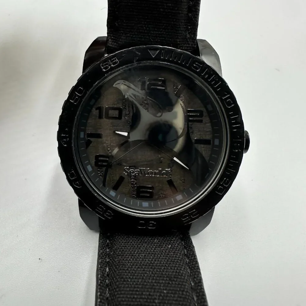 Sprout Seaworld Watch Women Black Penguin Dial Organic Cotton Band New Battery